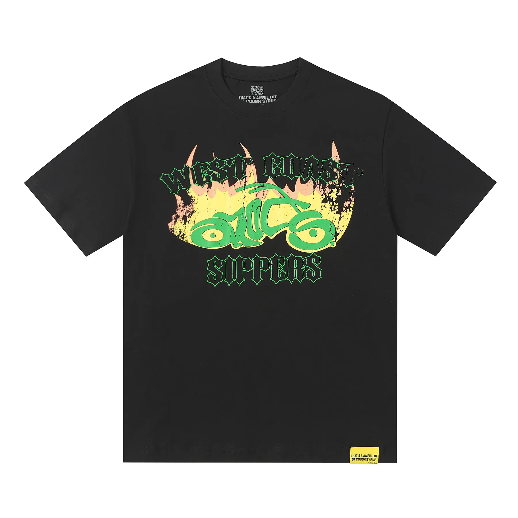 # - -purple I THAT'S A AWFUL LOT OF COUGH SYRUP In Stock Real shot American simple trendy brand loose casual T-shirt Fabric (fabric): 32 counts Weight combed double yarn pure cotton Sizes (size): S-M L X L Color (colour): Black-Green Black-Purple